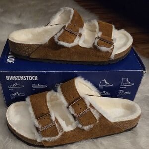 BIRKENSTOCK ARIZONA SHEARLING BROWN SANDAL SZ EU 42